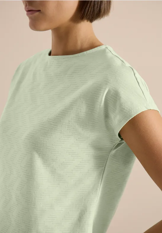 Strukturiertes T-Shirt mit U-Boot-Ausschnitt