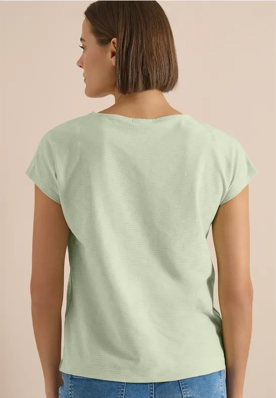 Strukturiertes T-Shirt mit U-Boot-Ausschnitt