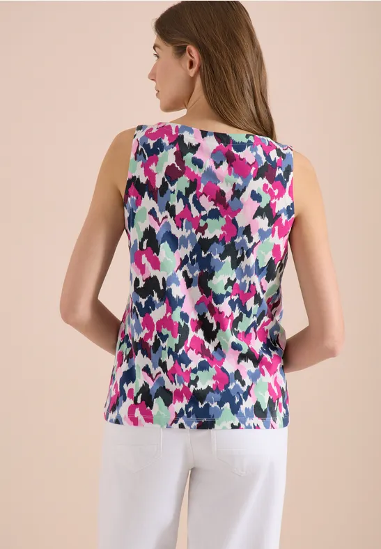 Ärmelloses Top mit Print und Split-Neck