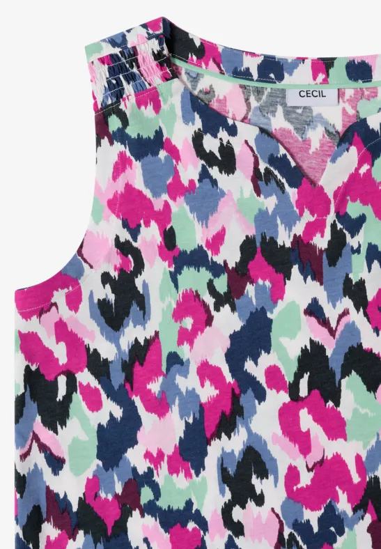 Ärmelloses Top mit Print und Split-Neck