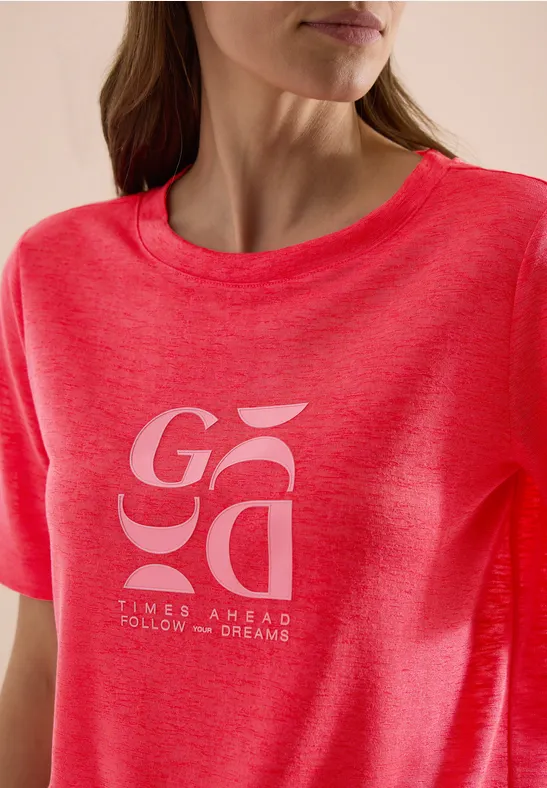 T-Shirt in Leinen-Optik mit Print