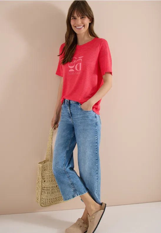 T-Shirt in Leinen-Optik mit Print