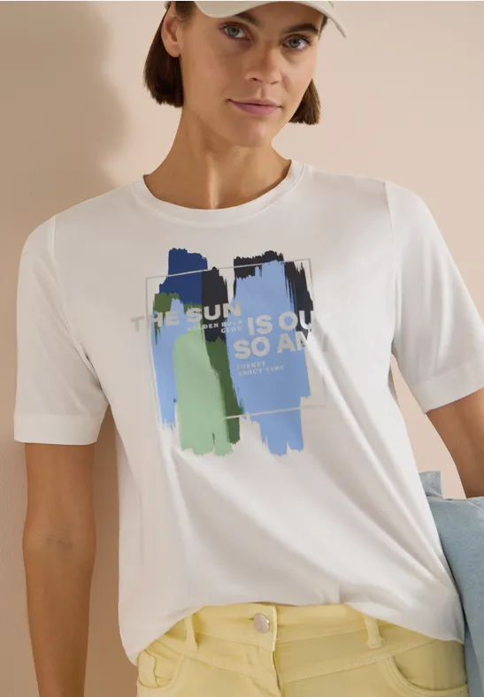 Baumwoll-T-Shirt mit abstraktem Frontprint