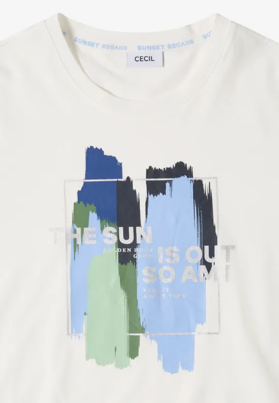 Baumwoll-T-Shirt mit abstraktem Frontprint