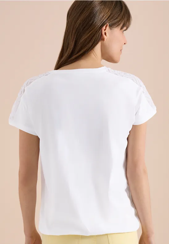 V-Shirt mit Spitzenbesatz an Schultern