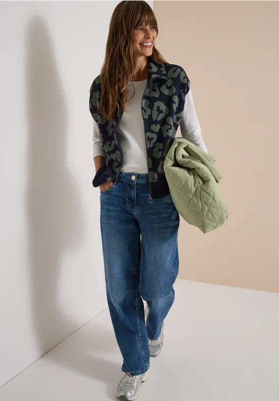 Strickweste mit Animal-Print und Reißverschluss