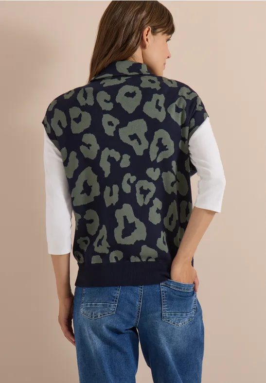 Strickweste mit Animal-Print und Reißverschluss