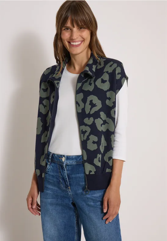 Strickweste mit Animal-Print und Reißverschluss