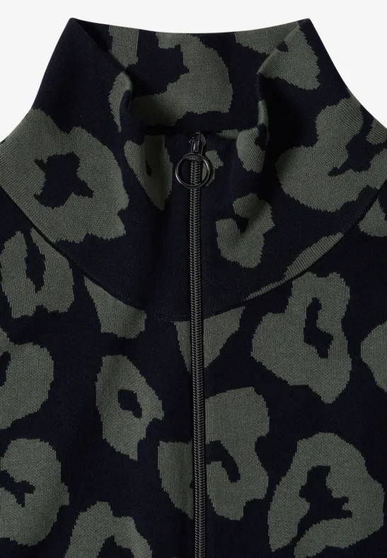 Strickweste mit Animal-Print und Reißverschluss