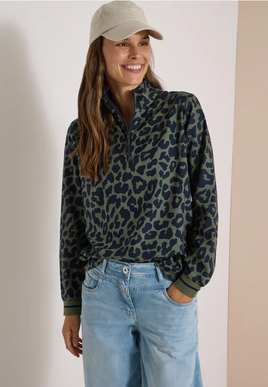 Leo-Print Viskose-Bluse mit Zipper