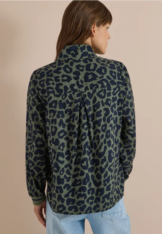 Leo-Print Viskose-Bluse mit Zipper