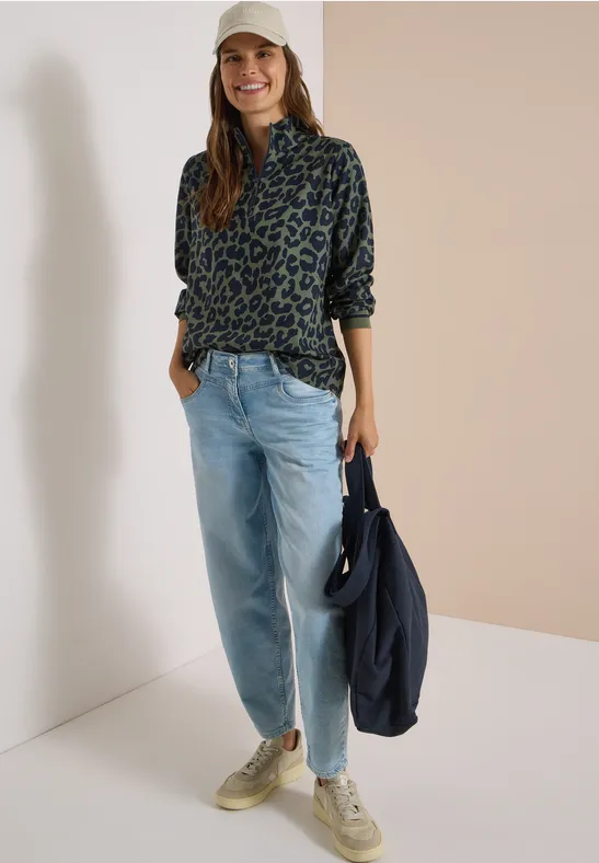 Leo-Print Viskose-Bluse mit Zipper