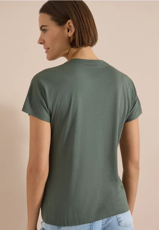 T-Shirt mit Split Neck aus Modal-Mix