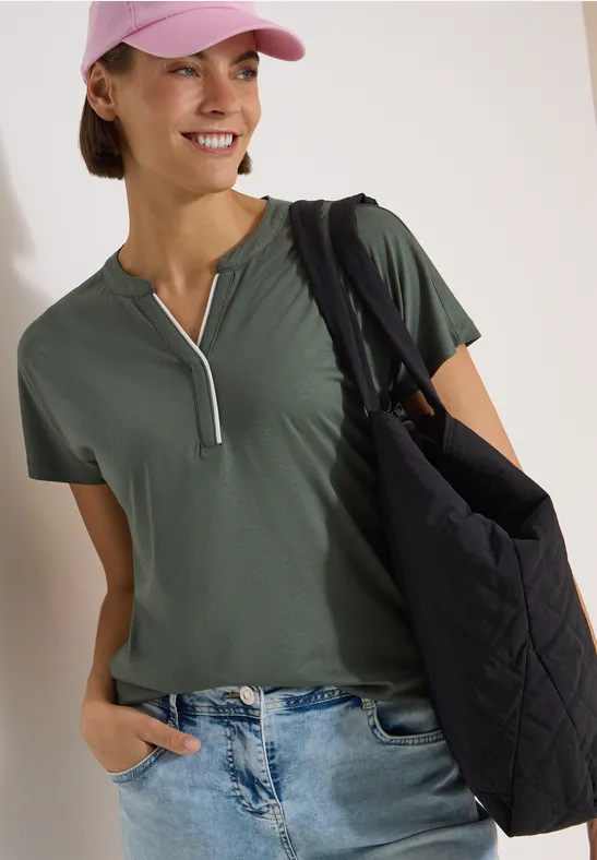T-Shirt mit Split Neck aus Modal-Mix