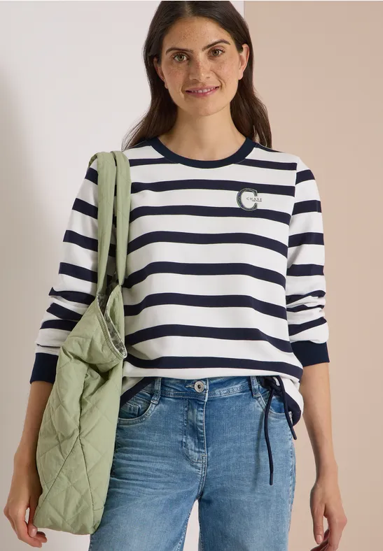 Gestreiftes Sweatshirt mit Tunnelzug-Saum