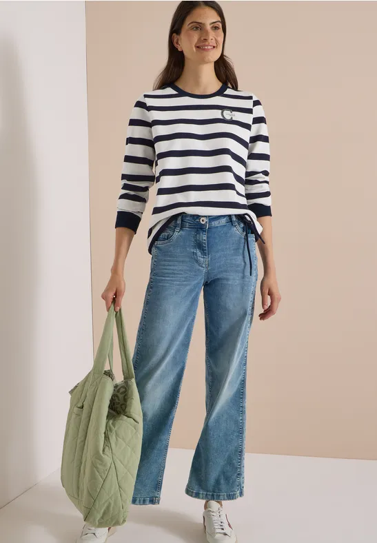 Gestreiftes Sweatshirt mit Tunnelzug-Saum