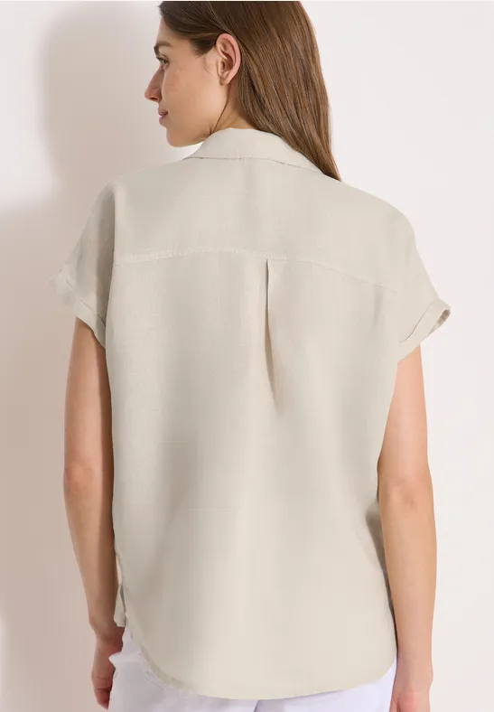 Leinen-Hemdbluse mit überschnittenen Schultern