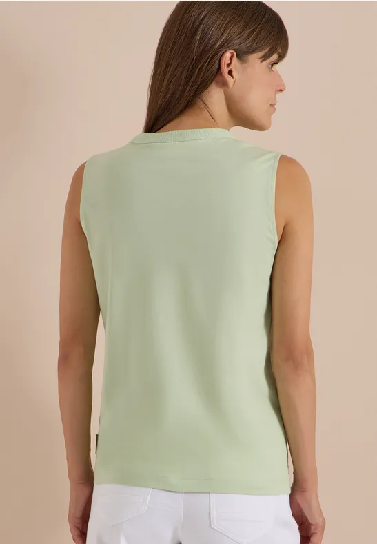 Ärmelloses strukturiertes Top mit Split Neck