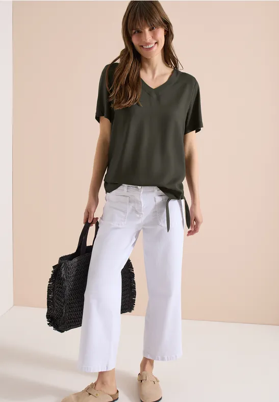 V-Ausschnitt Blusenshirt mit Knotendetail