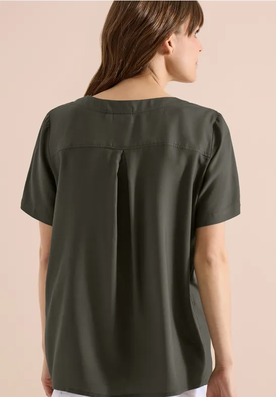 V-Ausschnitt Blusenshirt mit Knotendetail