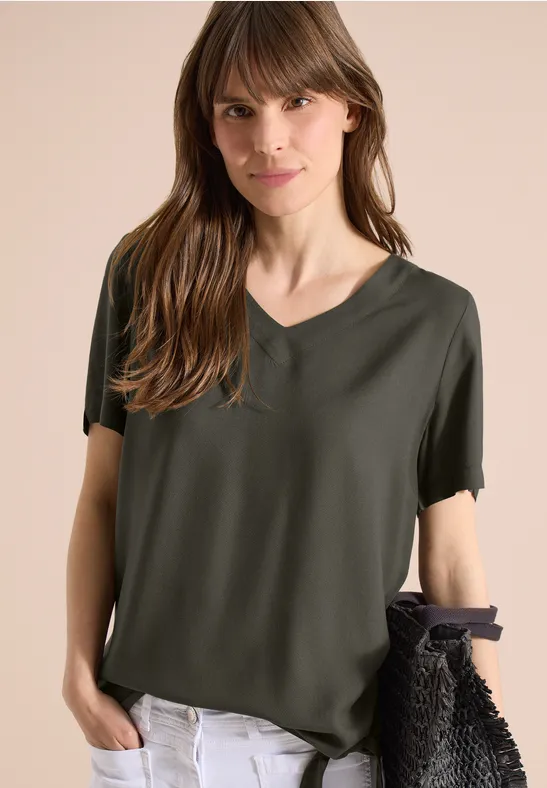 V-Ausschnitt Blusenshirt mit Knotendetail