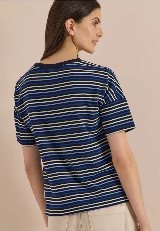 Gestreiftes Baumwollshirt mit U-Boot-Ausschnitt