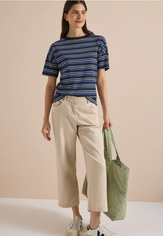Gestreiftes Baumwollshirt mit U-Boot-Ausschnitt