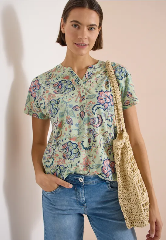 Tunika-Shirt mit Print und Split-Neck