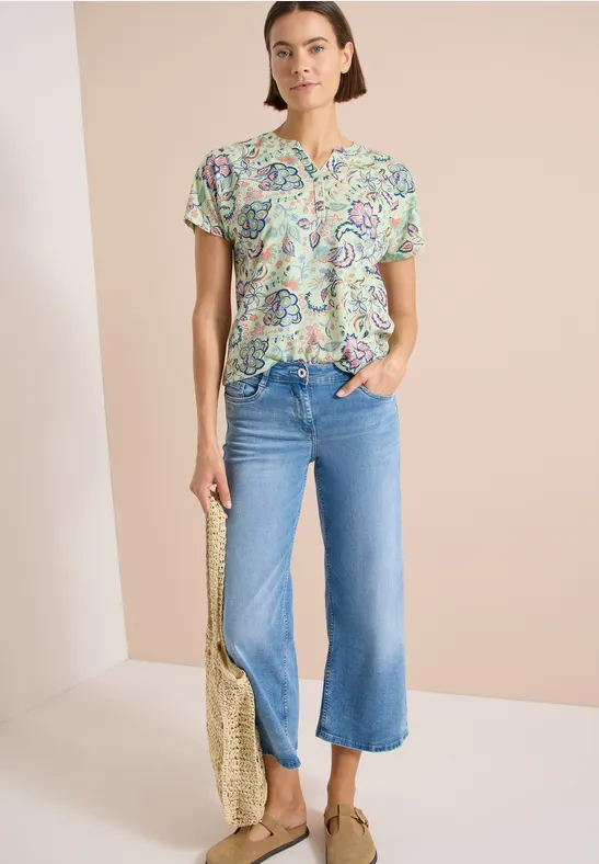 Tunika-Shirt mit Print und Split-Neck