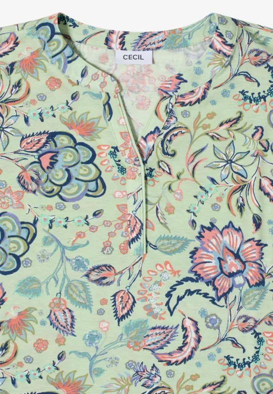 Tunika-Shirt mit Print und Split-Neck