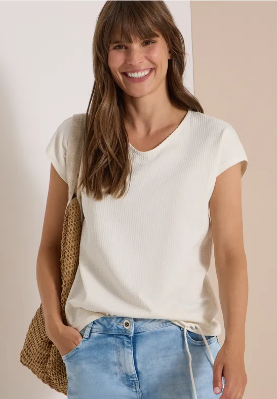Strukturiertes V-Shirt mit Tunnelzug