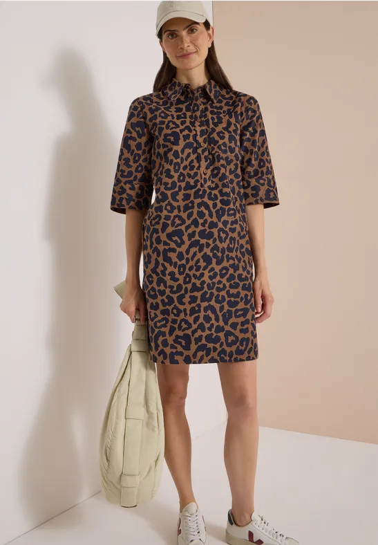 Cord-Hemdblusenkleid mit Leo-Muster