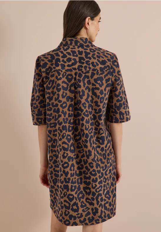 Cord-Hemdblusenkleid mit Leo-Muster