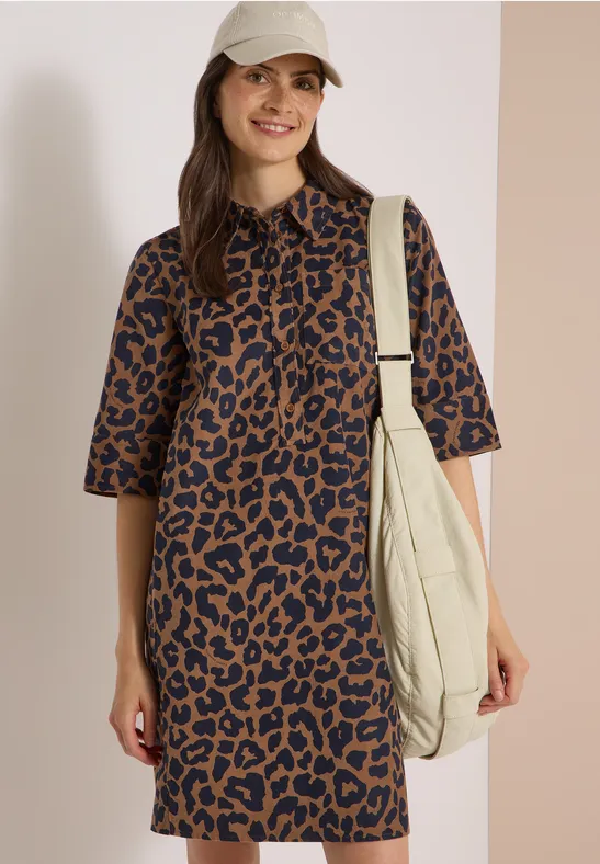 Cord-Hemdblusenkleid mit Leo-Muster