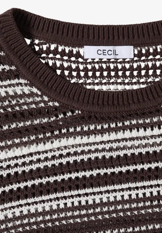 Gestreifter Kurzarm-Strickpullover aus Baumwolle