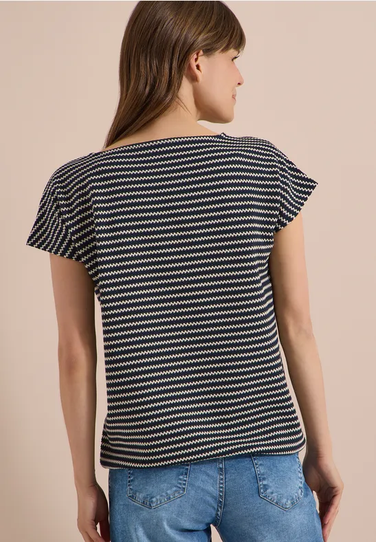 Strukturiertes gestreiftes U-Boot-Ausschnitt Shirt
