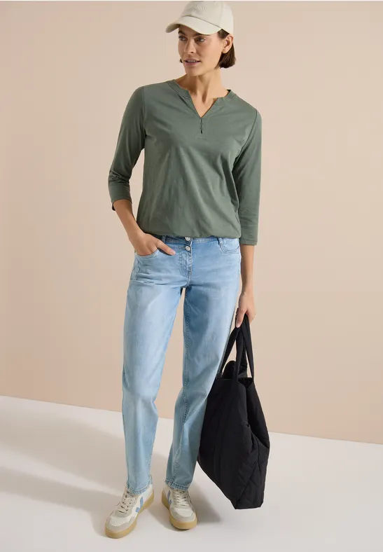 3/4-Arm Shirt mit Split Neck