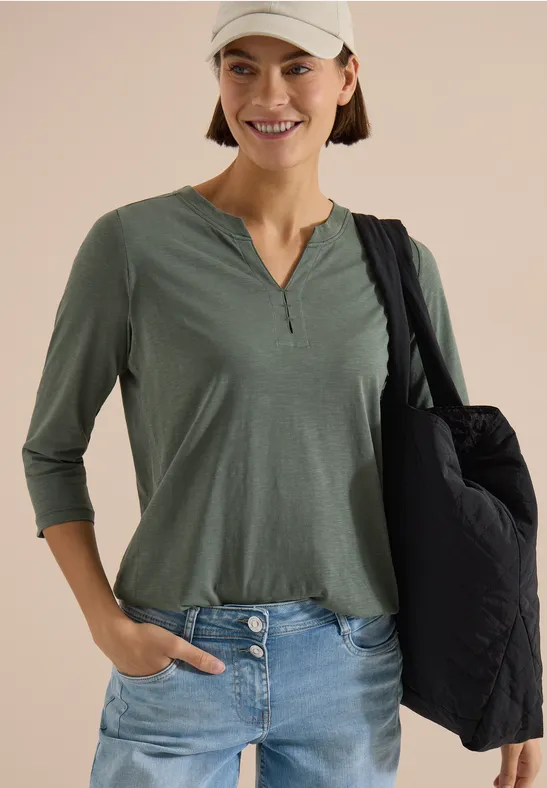 3/4-Arm Shirt mit Split Neck