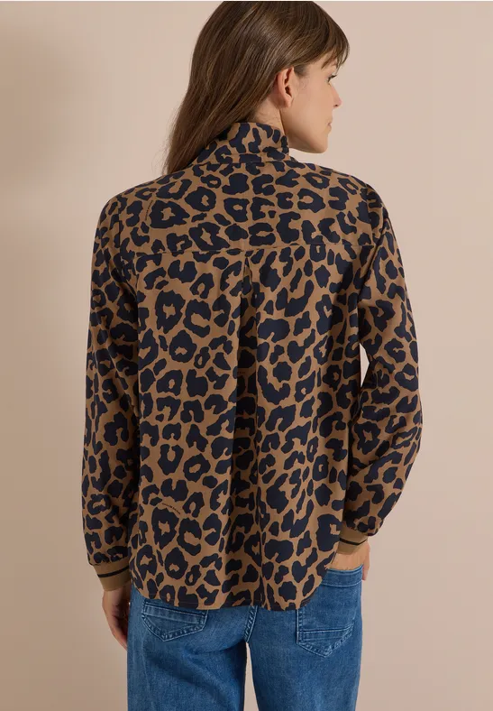 Leopardenmuster Bluse mit Viertel-Reißverschluss