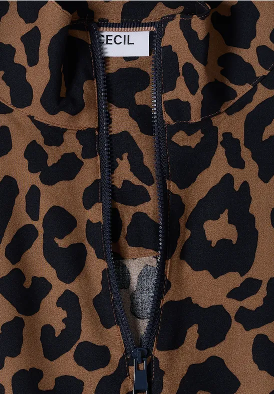 Leopardenmuster Bluse mit Viertel-Reißverschluss