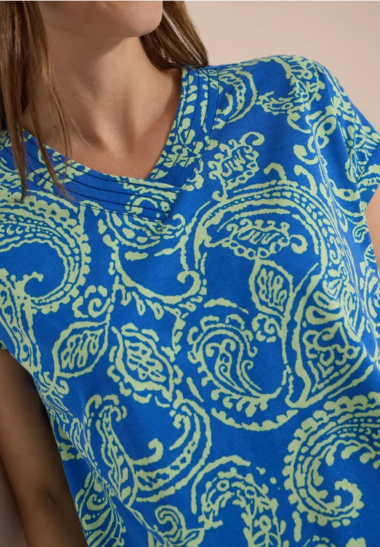 Paisley-Print T-Shirt mit V-Ausschnitt