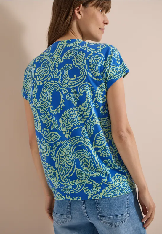 Paisley-Print T-Shirt mit V-Ausschnitt
