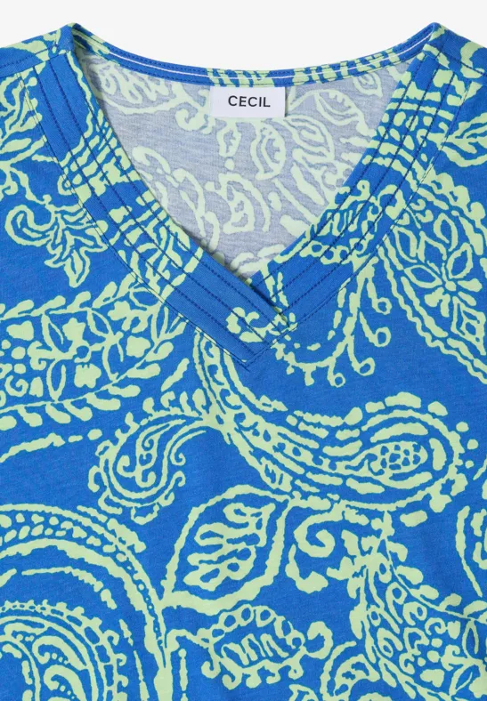 Paisley-Print T-Shirt mit V-Ausschnitt