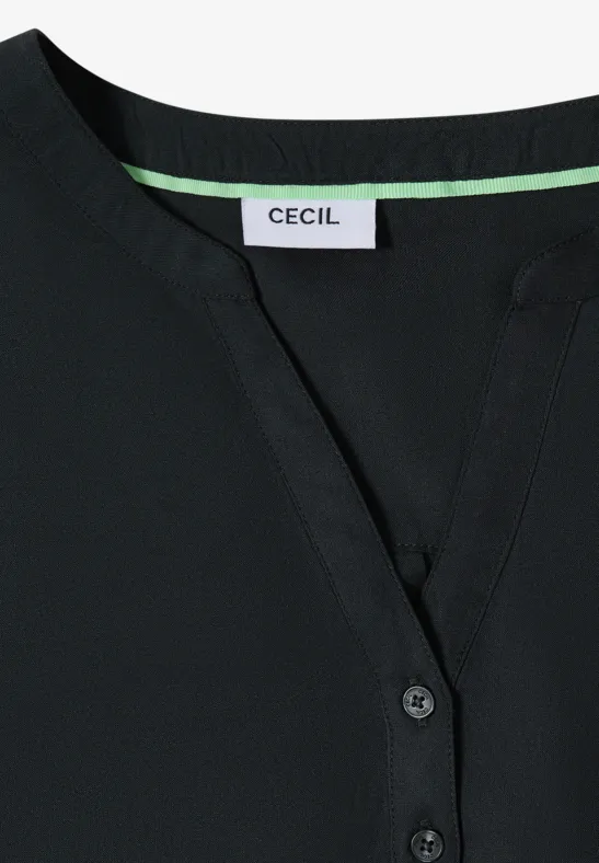 Minimalistische Kurzarmbluse mit Split-Neck