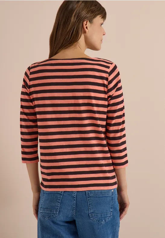 Gestreiftes Jerseyshirt mit U-Boot-Ausschnitt