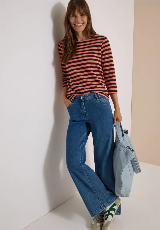 Gestreiftes Jerseyshirt mit U-Boot-Ausschnitt