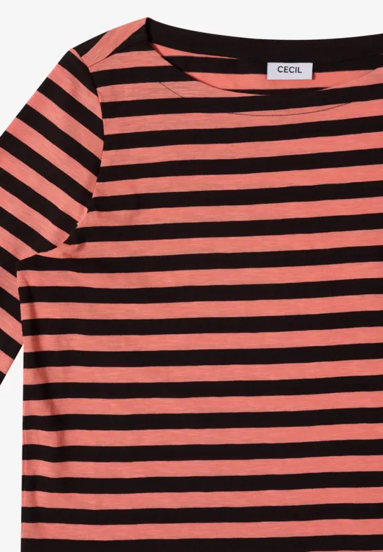 Gestreiftes Jerseyshirt mit U-Boot-Ausschnitt