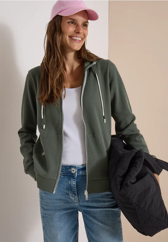 Strukturierte Kapuzenjacke mit Kordelzug