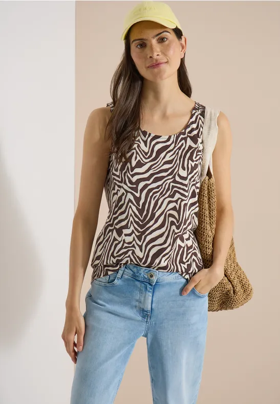 Zebra-Print Top mit Smok-Detail