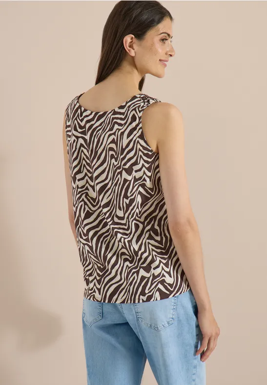 Zebra-Print Top mit Smok-Detail